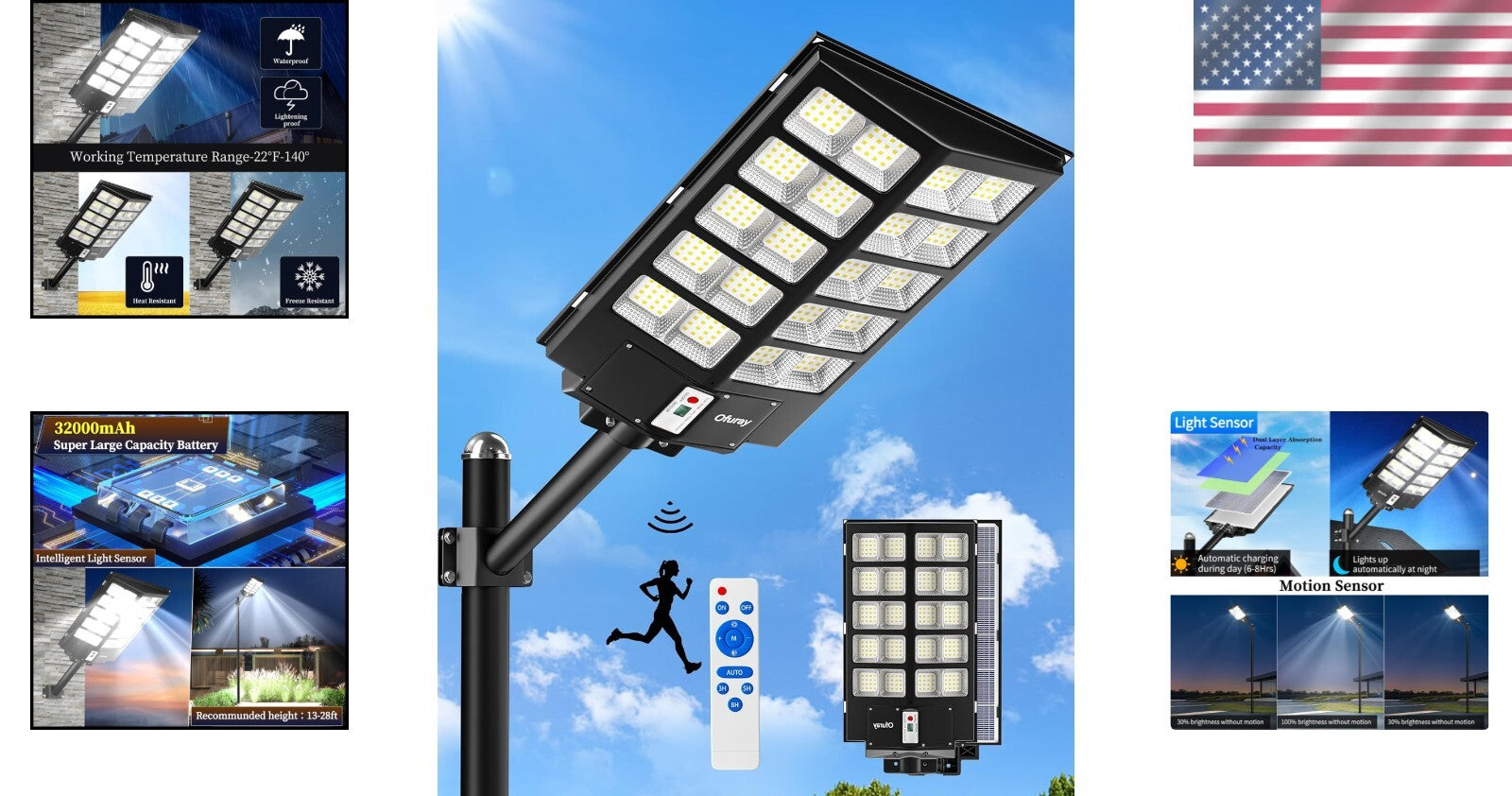 520000LM Solar Street Lights with Remote Control - Waterproof LED Floodlight