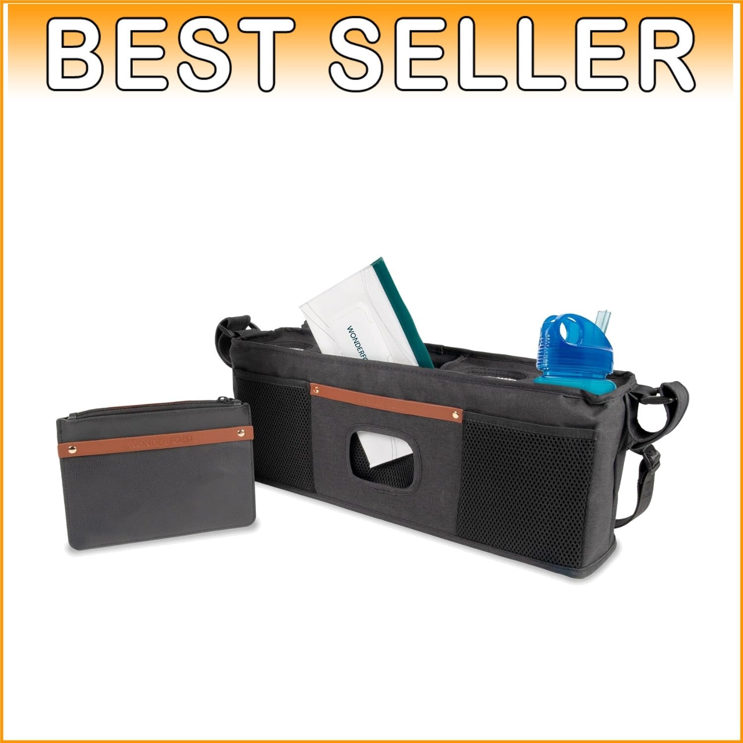 Enhanced Parent Console for Strollers with Baby Wipes Holder & Removable Strap