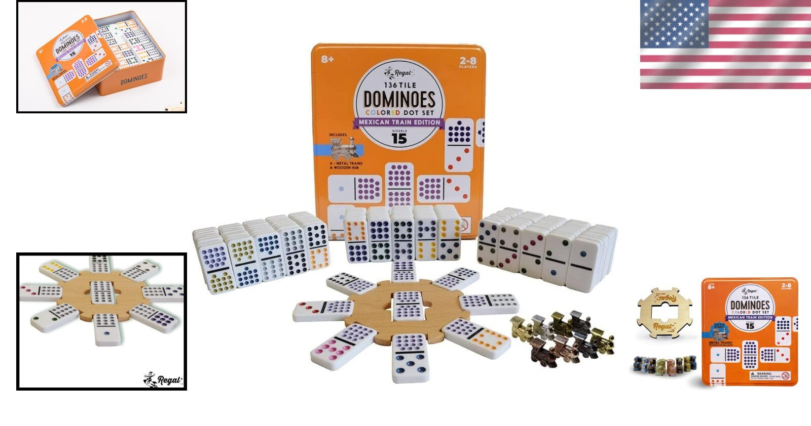 Ideal Gift: Mexican Train Double 15 Dominoes Set with Metal Trains - 2-8 Players