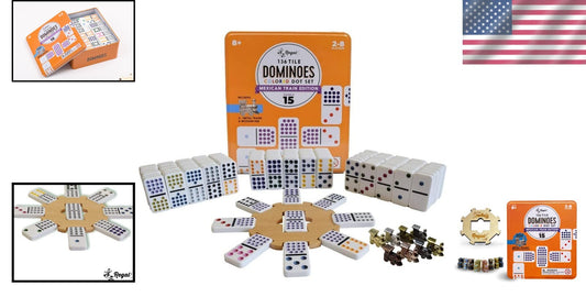 Ideal Gift: Mexican Train Double 15 Dominoes Set with Metal Trains - 2-8 Players