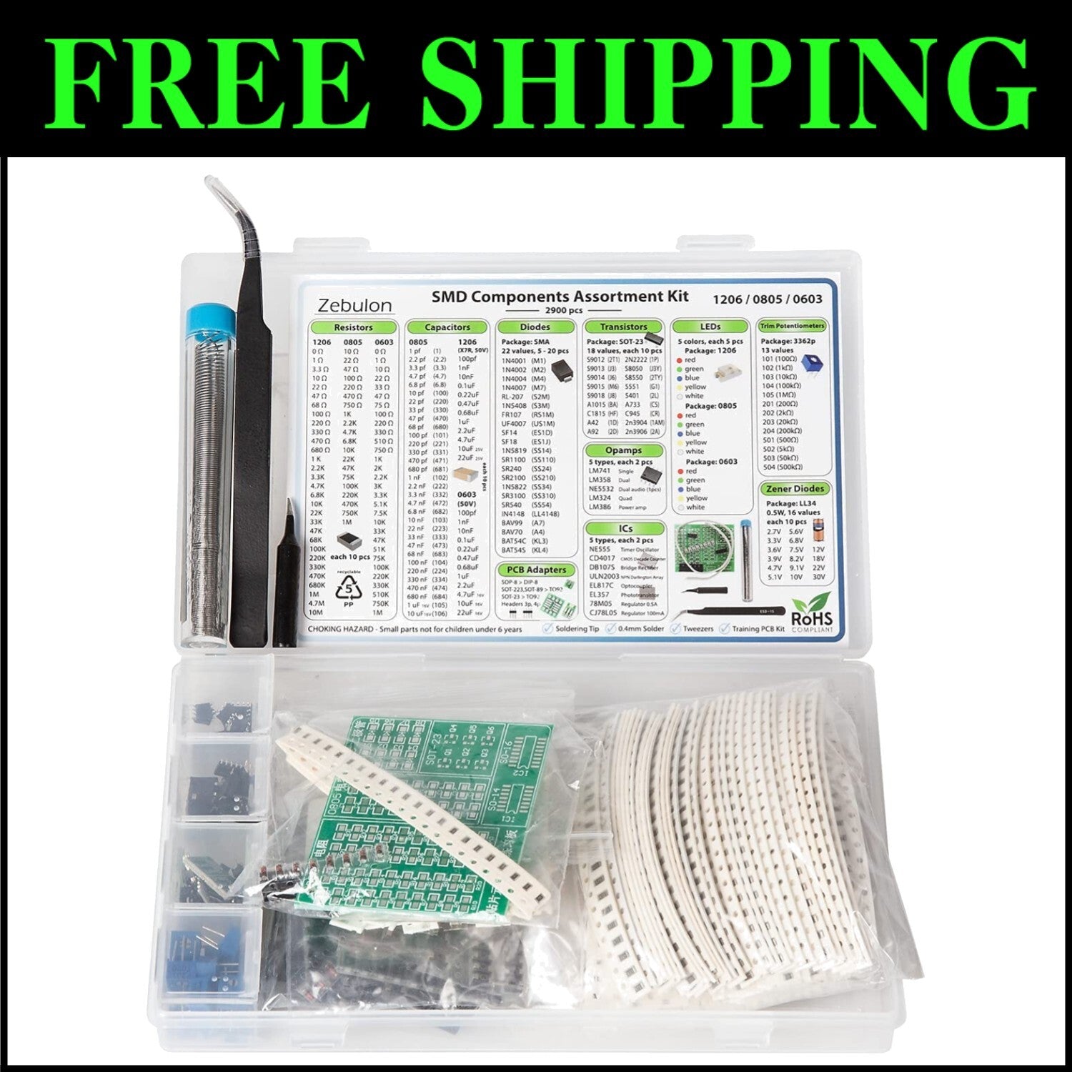 Extensive Electronics SMD Assortment - 2900 pcs Resistors, Capacitors, and More!