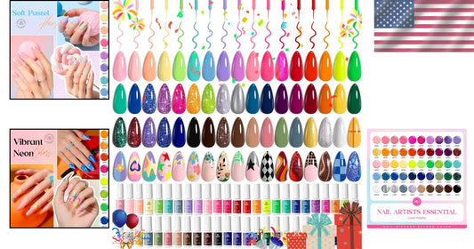 50-Color Glitter Gel Nail Art Set with Built-in Brushes - Spring Summer Shades