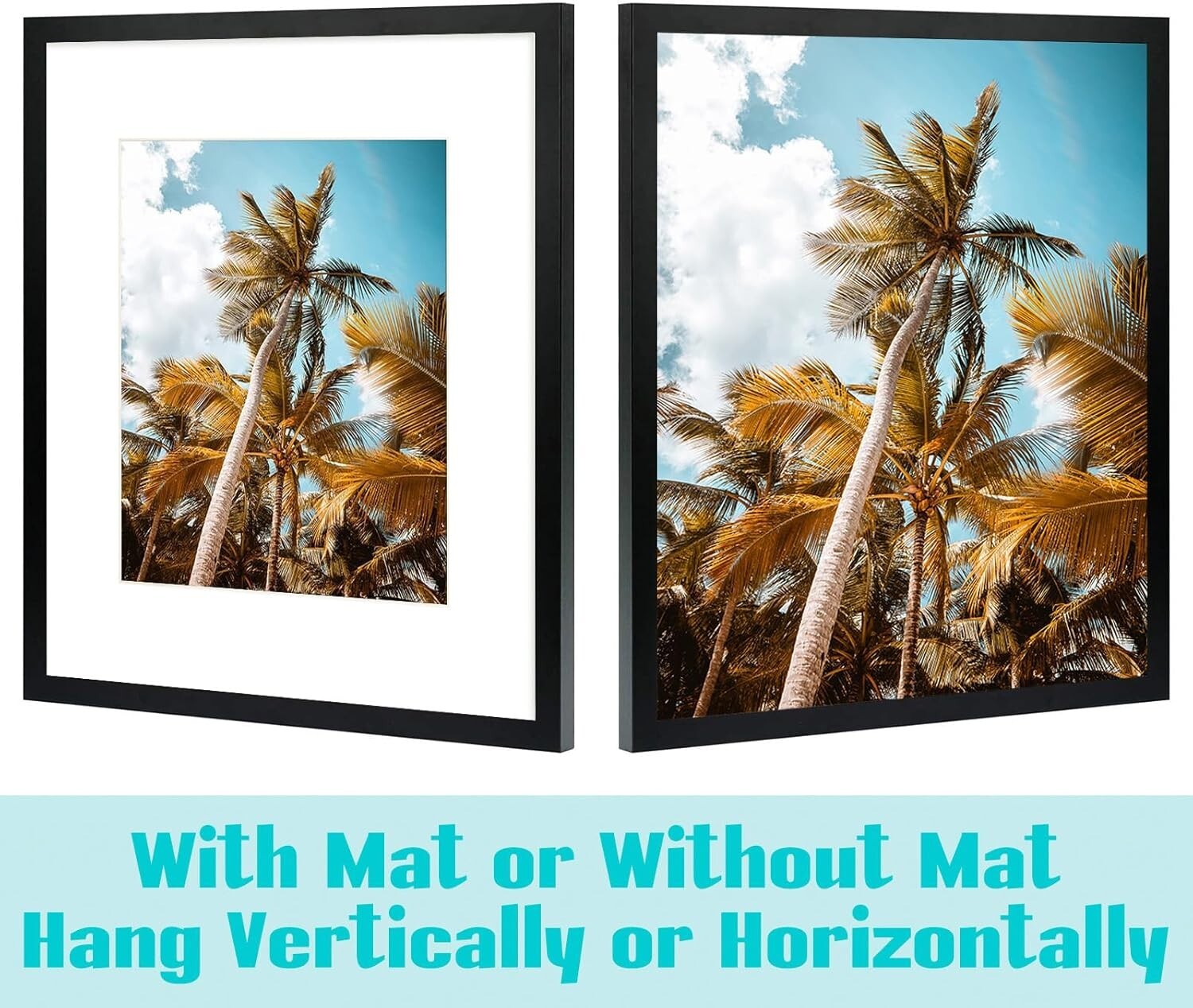 Modern Black Gallery Wall Frames 16x20 with 11x14 Mat - 2 Pack for Photos