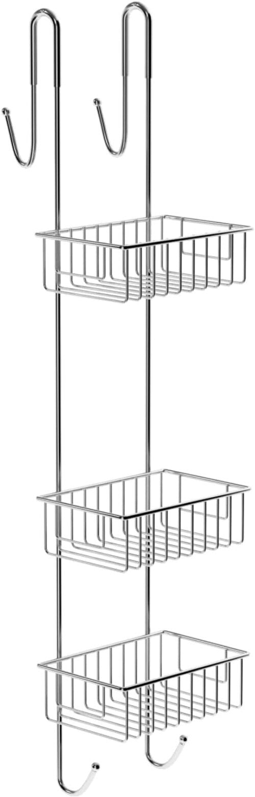 Durable Chrome-Plated Shower Caddy with 3 Shelves & Towel Hooks - Modern Design