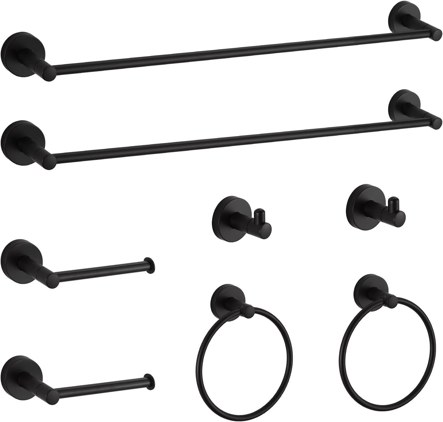 8-Piece Rust-Resistant Matte Black Bathroom Hardware with Adjustable Towel Bars