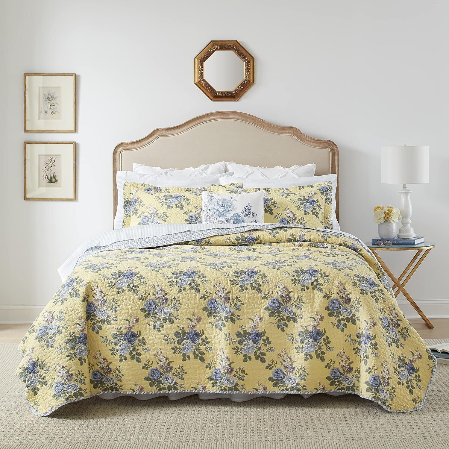 Lightweight & Breathable Floral Cotton Quilt Set - Queen, Pre-Washed Softness