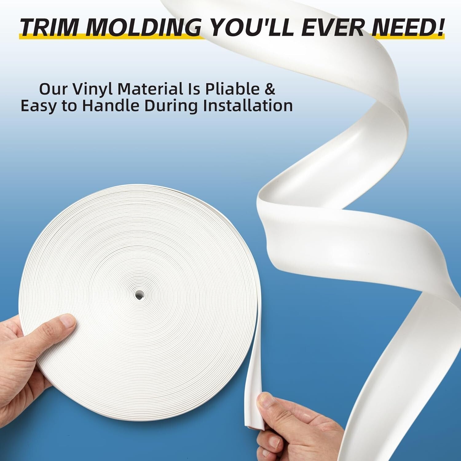 Easy-Cut RV Trim Molding Insert - 100ft White Vinyl, End Caps & Screws Included