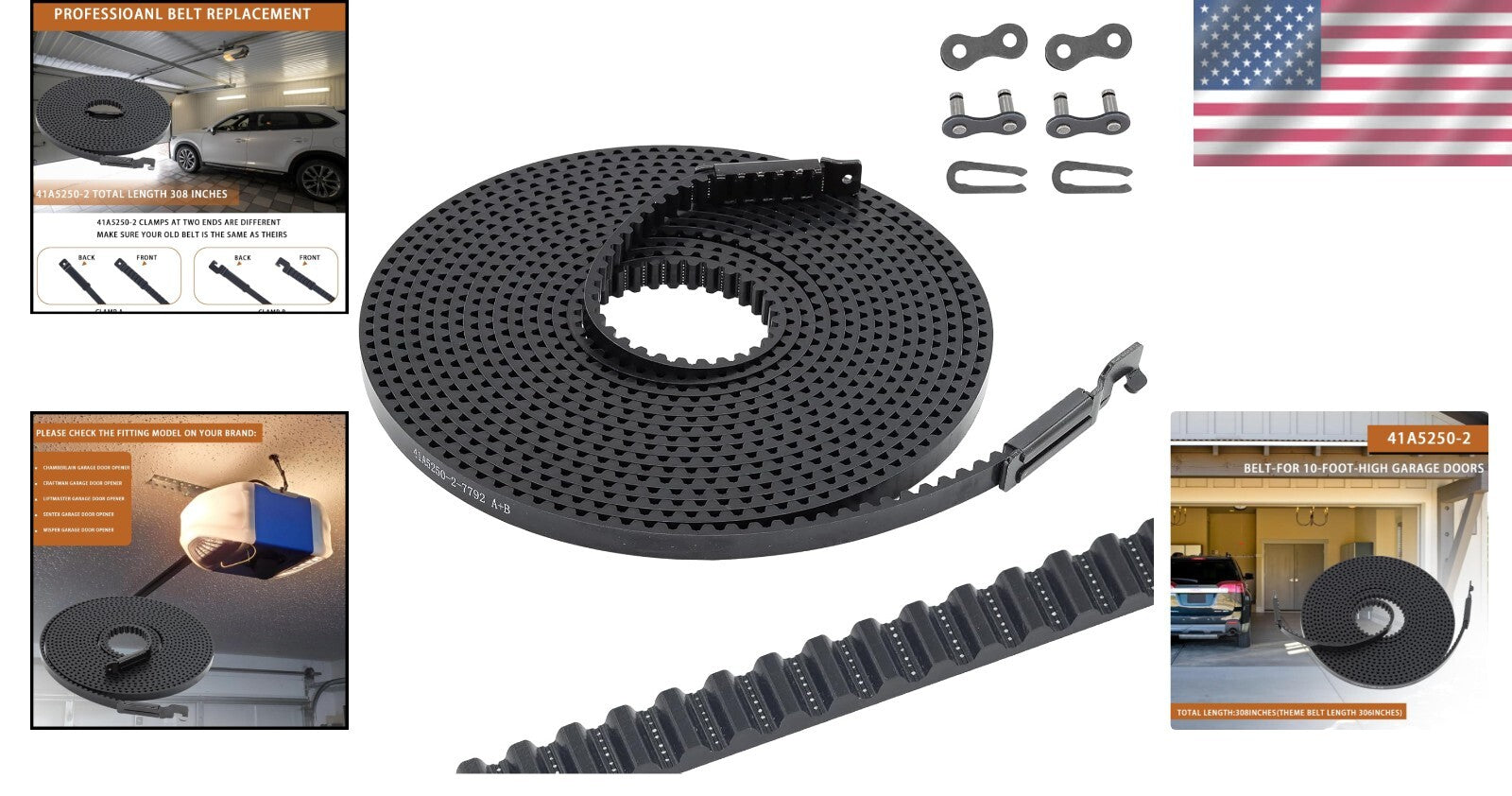 Premium 308-Inch Garage Door Opener Belt for Quiet Liftmaster/Chamberlain Use