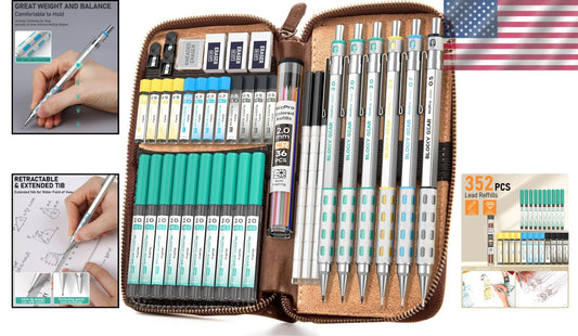 Premium 40PCS Metal Mechanical Pencil Set with Leather Case - Ideal for Artists