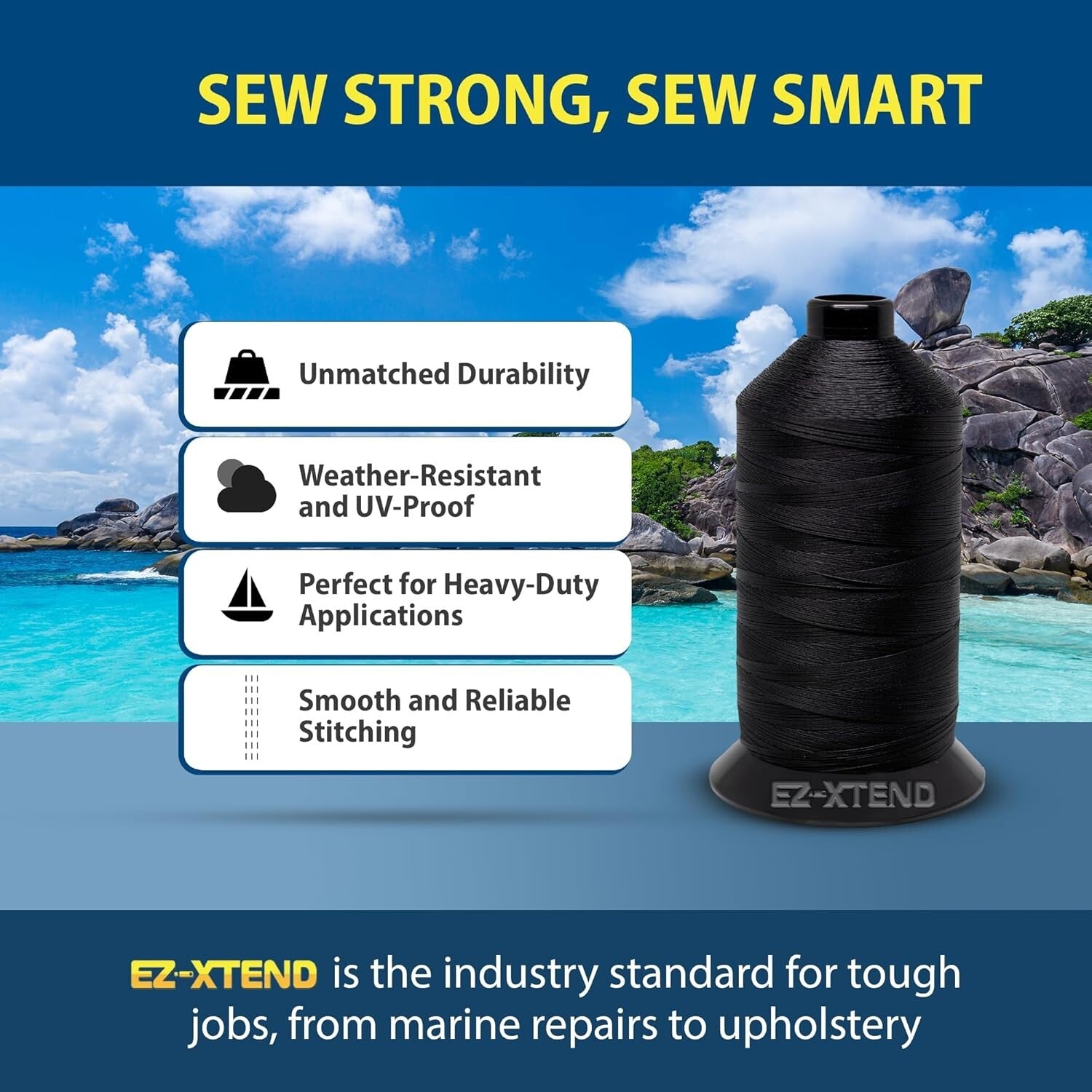 Waterproof Bonded Polyester Thread 8 oz - Heavy-Duty Sewing for Marine Awnings