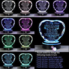 Load image into Gallery viewer, Touching Keepsake Gift for Mom - Heart-Shaped Crystal with Colorful LED Stand