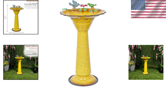 Weather-Resistant 17" Vintage Metal Bird Bath with Sturdy Stand - Outdoor Charm