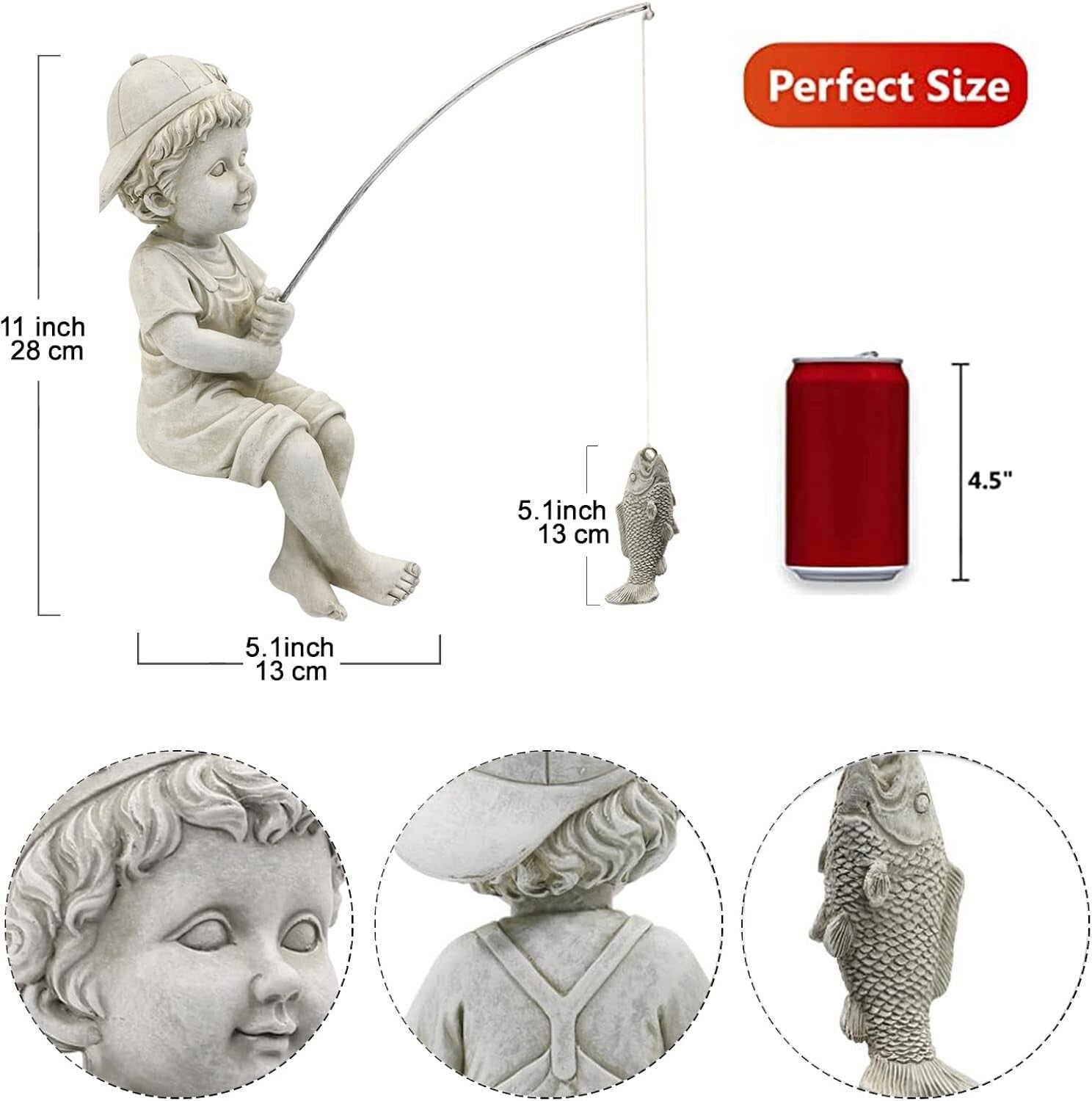 11-Inch Handcrafted Fisherboy Statue with Glow Pebbles - Perfect Garden Decor