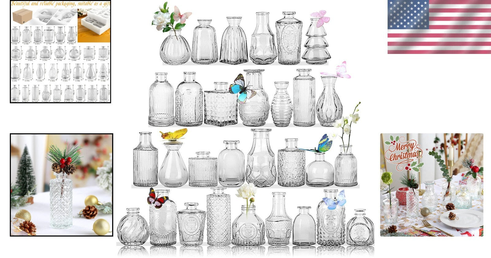 Hand-Blown Clear Glass Bud Vases - Set of 30 for Stunning Table Arrangements
