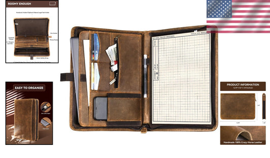 Handmade Crazy Horse Leather Padfolio - Stylish & Functional Business Organizer