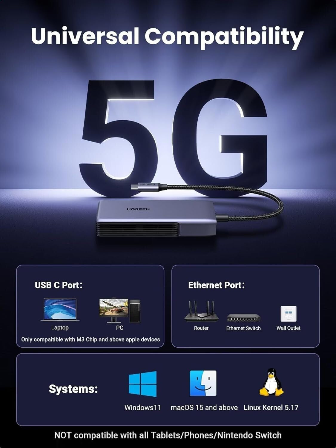 Aluminum USB C to Ethernet Adapter with Thermal Design - Reliable 5Gb Connection