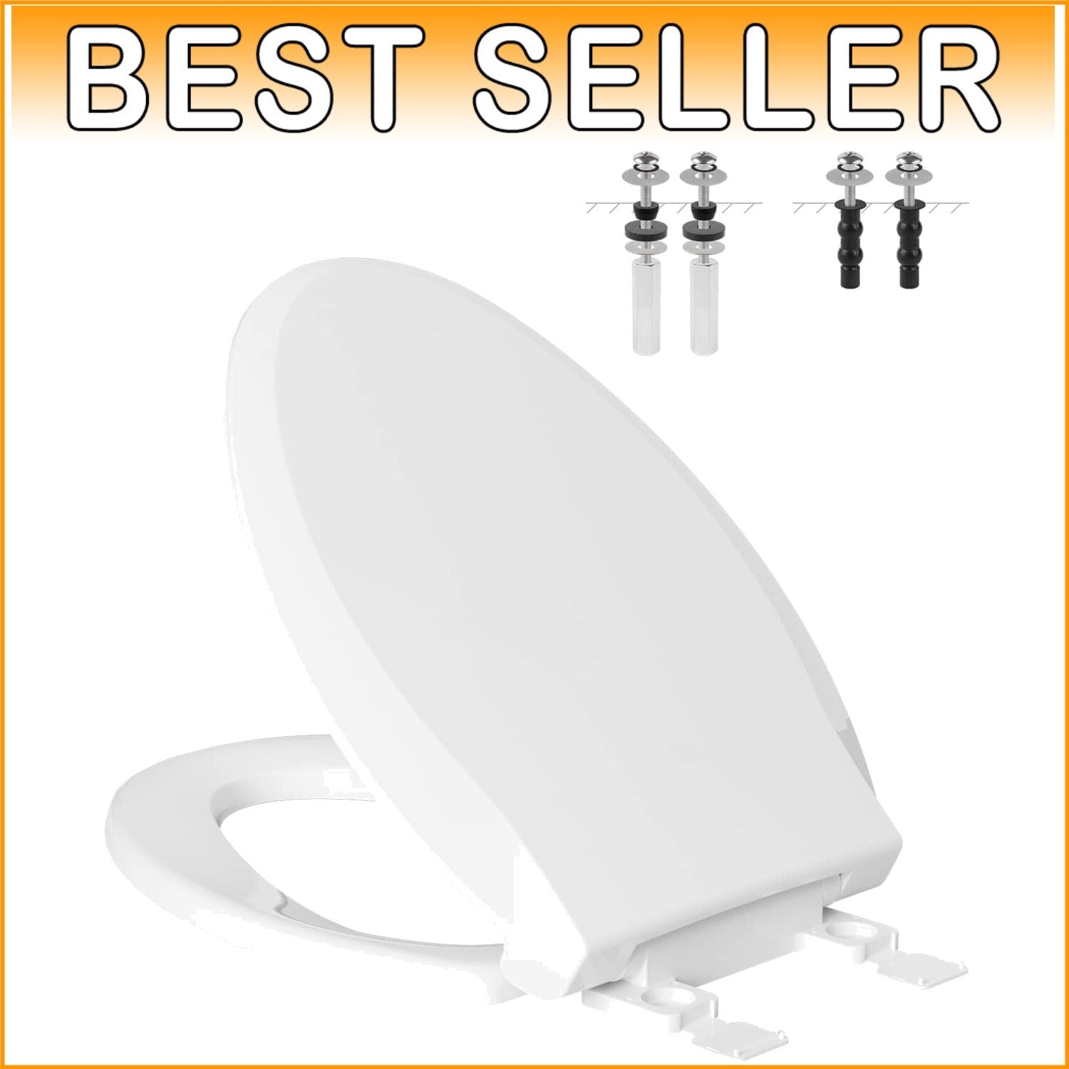 Durable Elongated Toilet Seat - Soft Close, Easy Install, and Non-Slip Bumpers