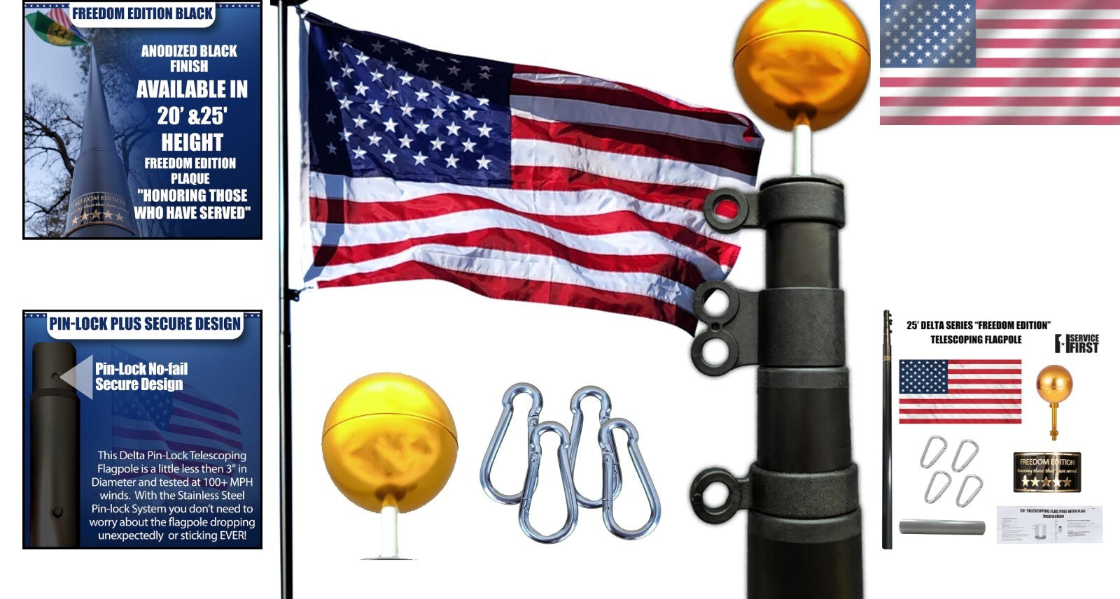 Durable 20FT Heavy Duty Flagpole with Anodized Pin-Lock & PVC Mounting Sleeve