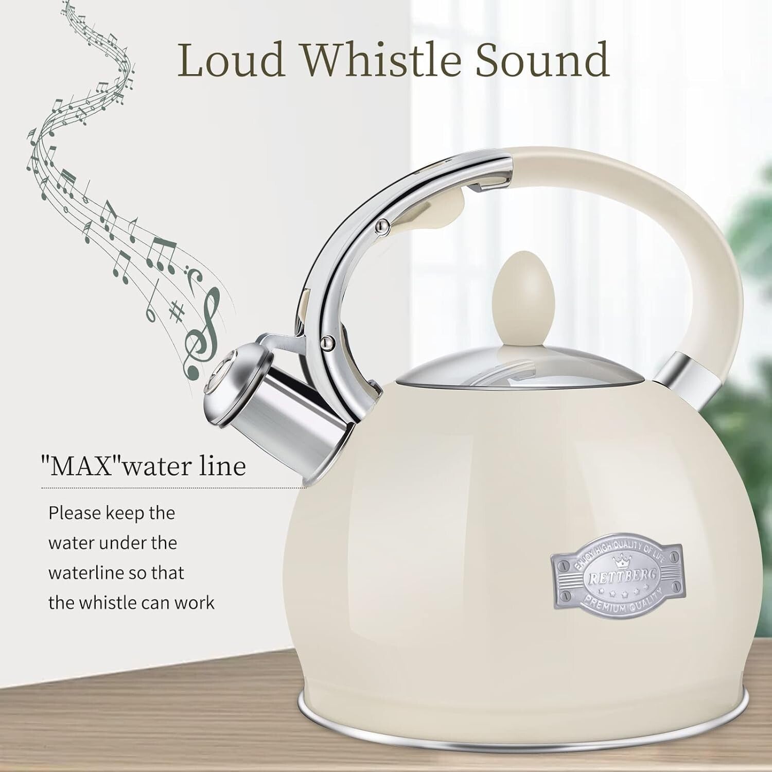 Stovetop Tea Kettle - Ergonomic 2.64 Quart Stainless Steel Whistling Kettle