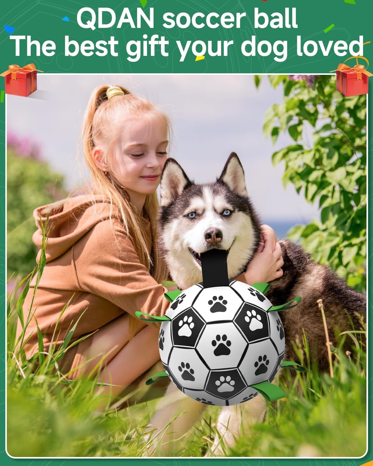 Giant Dog Soccer Ball with Nylon Straps - 10 Inch, Perfect for Active Breeds