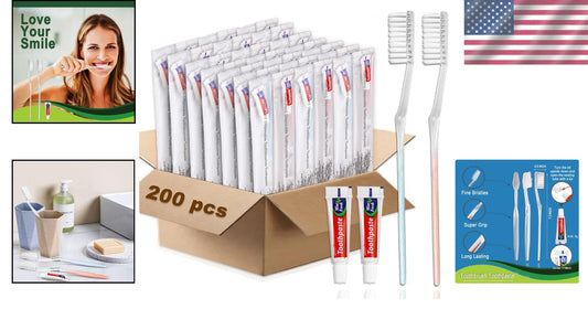 200-Pack Disposable Toothbrushes & Toothpaste - Perfect Travel Kit for Hygiene