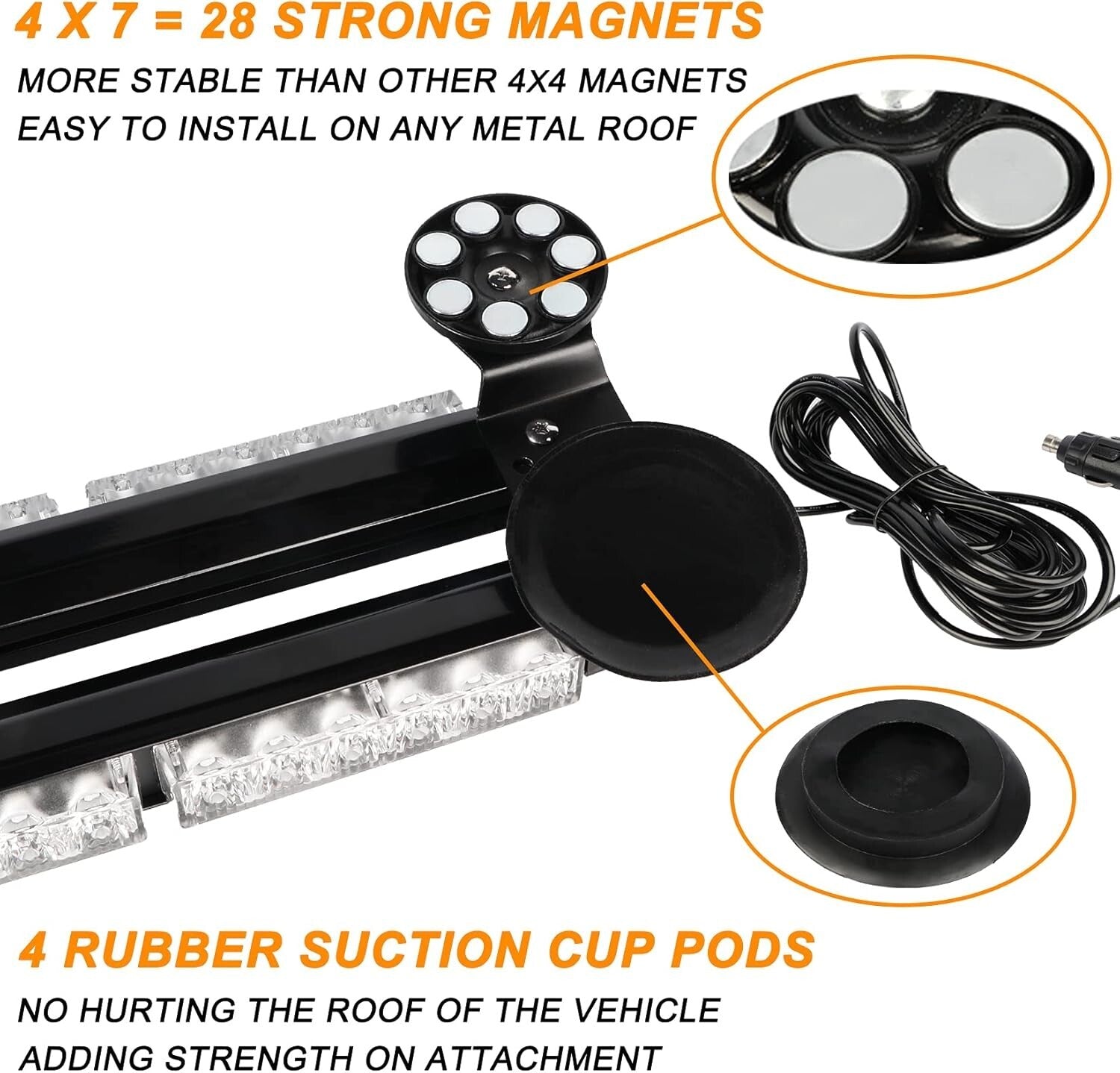 38.5" LED Strobe Light Bar - Amber/White Emergency Warning with Magnetic Mount