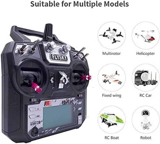 FS-i6X Drone & RC Boat Transmitter - 10 Channels with LCD Display & Omni Antenna