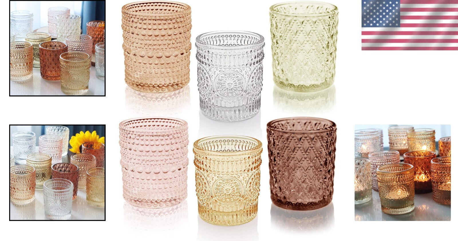 Durable 24-Piece Glass Candle Holders Set - 3 Patterns, Perfect for Centerpieces