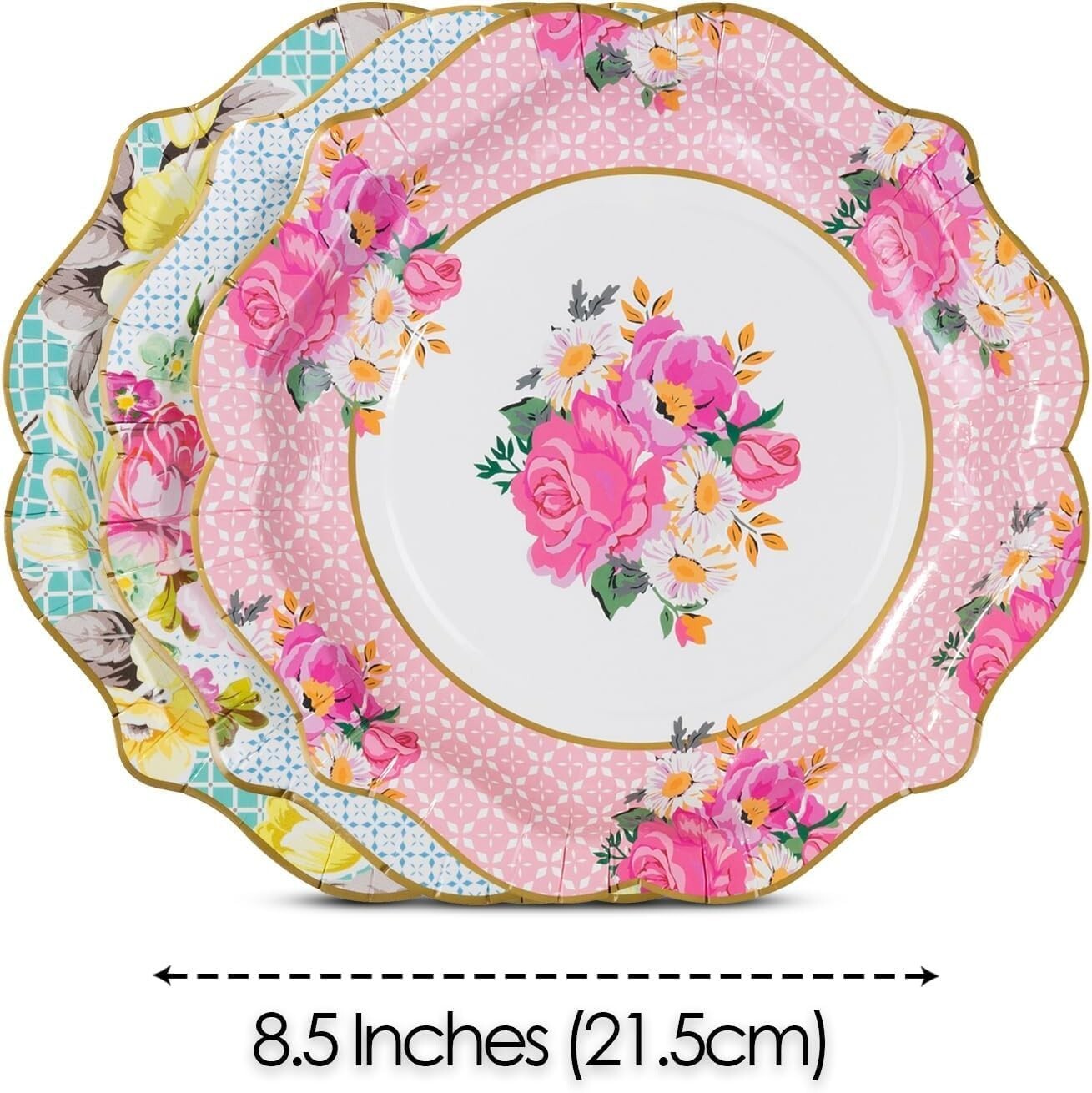 Pretty Floral Paper Plates Bulk Pack - 9 Inch Ideal for Weddings, Showers & More
