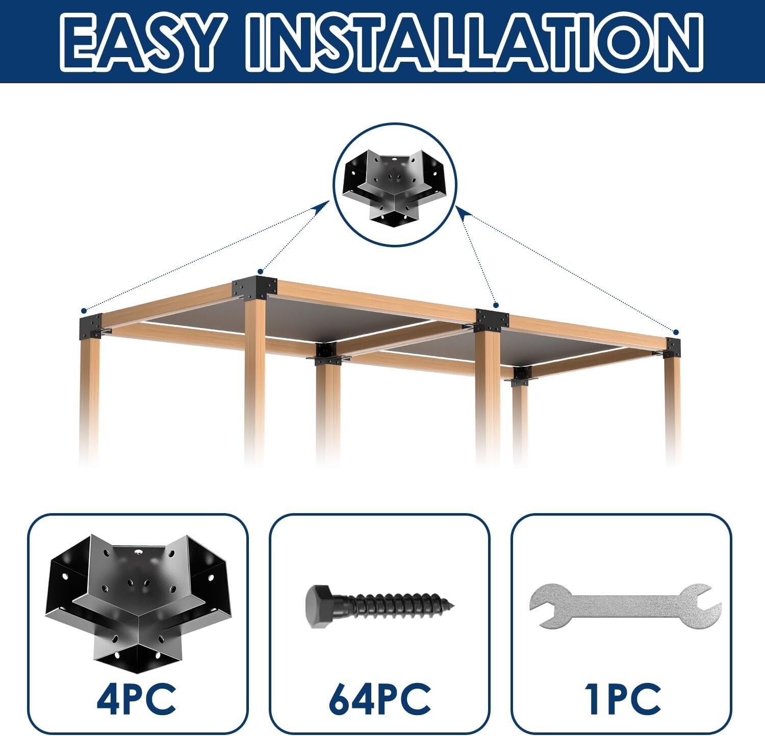 4pcs Right Angle Pergola Brackets for Flat Roofs - Durable Carbon Steel Design