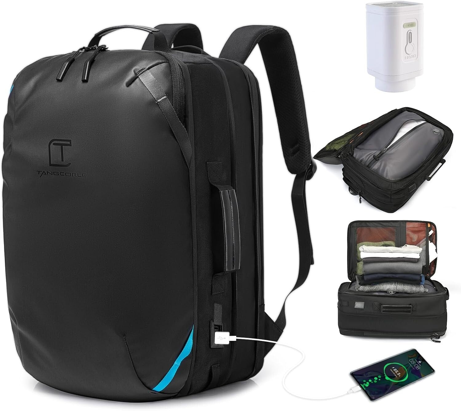 Durable Vacuum Compression Backpack with Water Resistance and USB Port - 45L