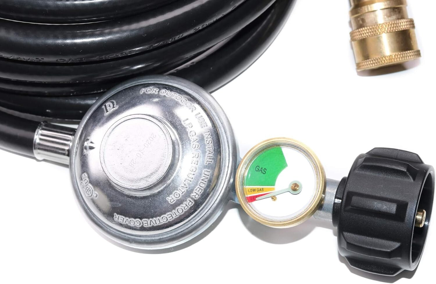 Secure 12ft Propane Hose Assembly with Gauge - Perfect for Camping Heaters