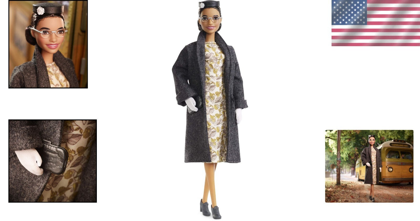Commemorative Rosa Parks Doll in Floral Dress - Includes Stand & Authentication