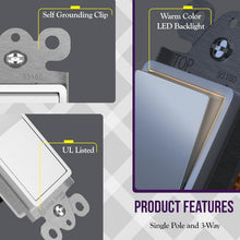 Load image into Gallery viewer, High-Quality Illuminated 3-Way Decorator Switch - 10 Pack with Grounding Screw