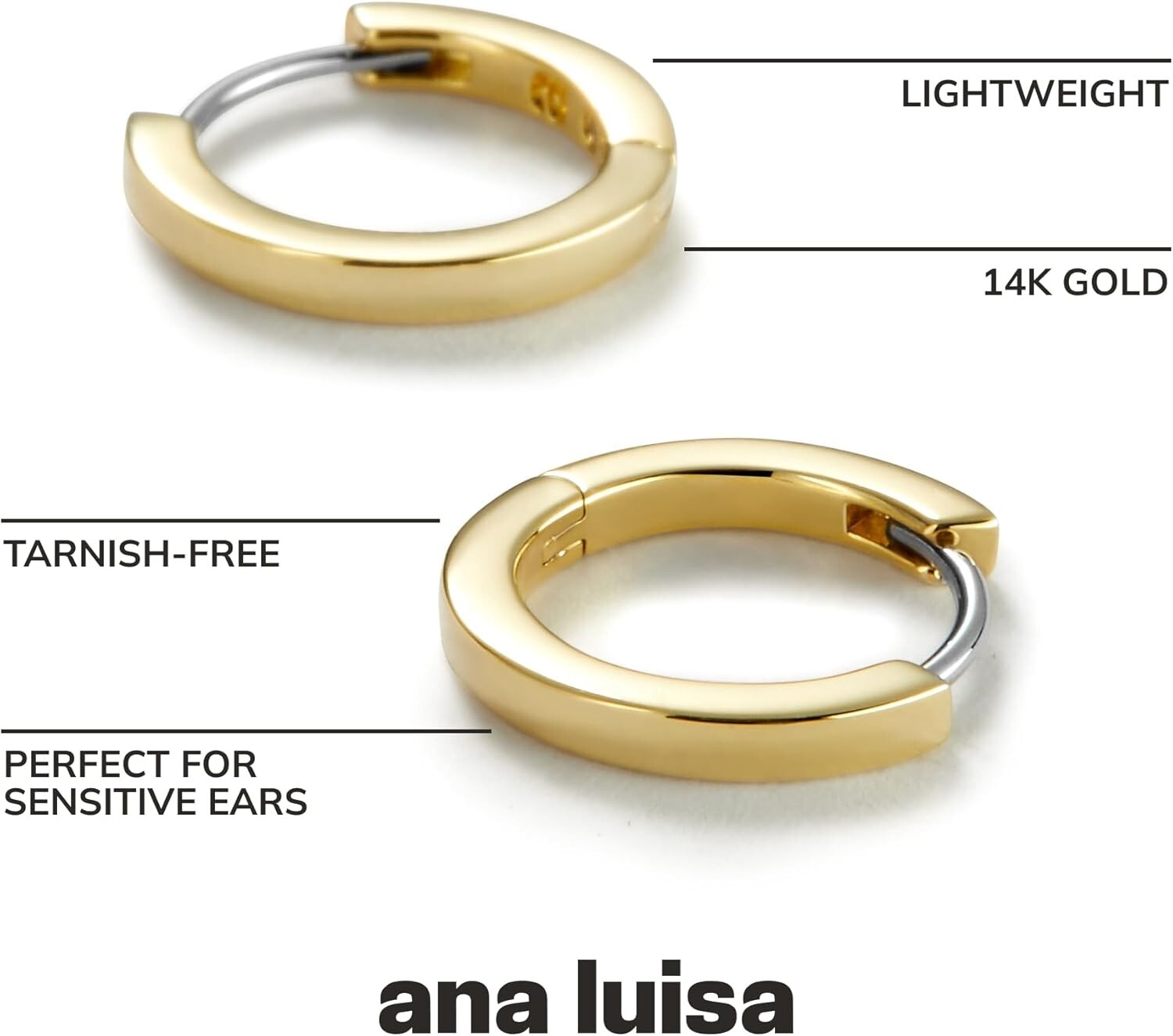 Chic Water-Resistant Huggie Hoop Earrings - 14K Gold Plated for Lasting Shine