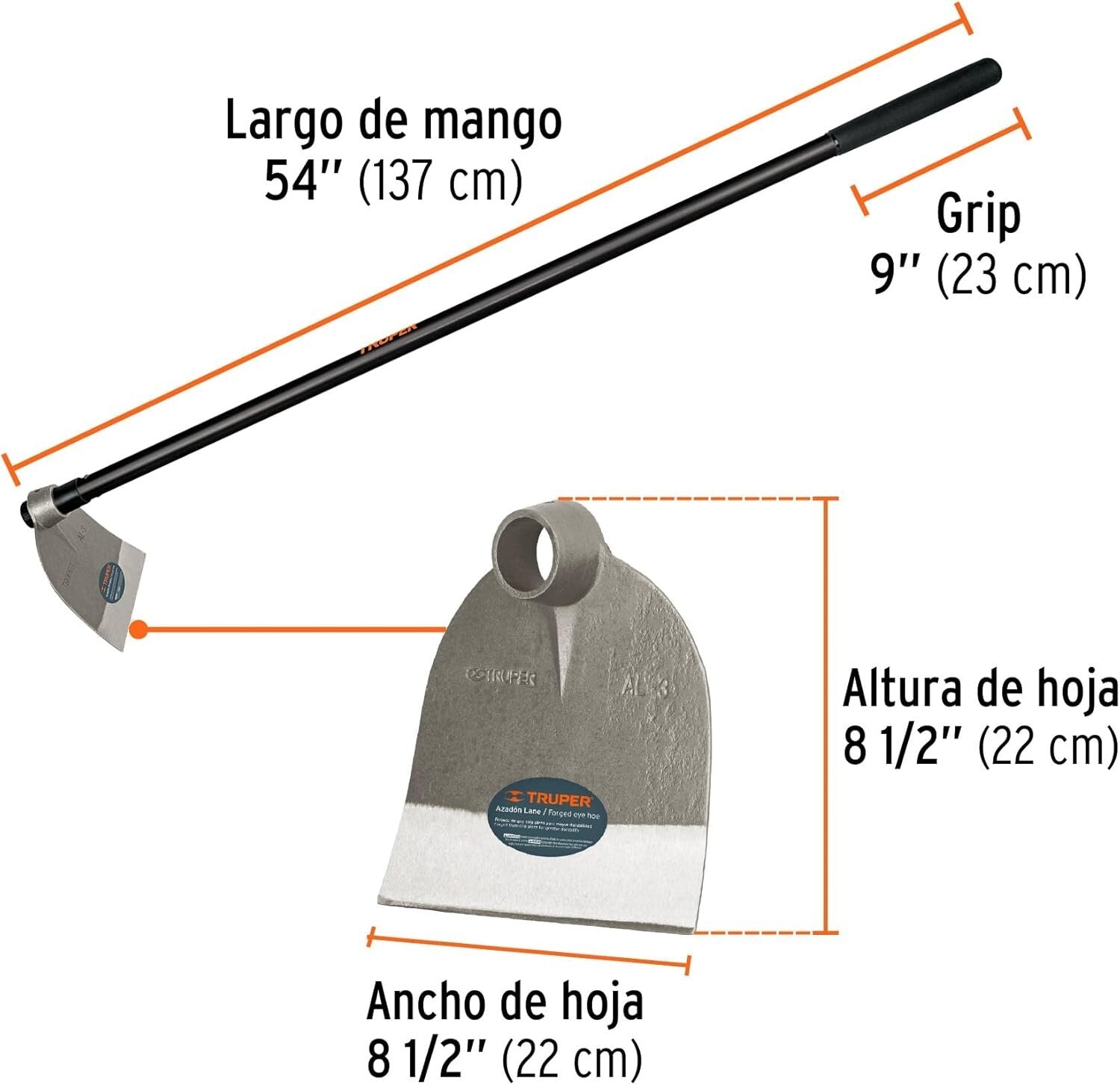 Durable 2 lb Forged Garden Hoe - High Carbon Steel, 54-Inch Round Eye Handle