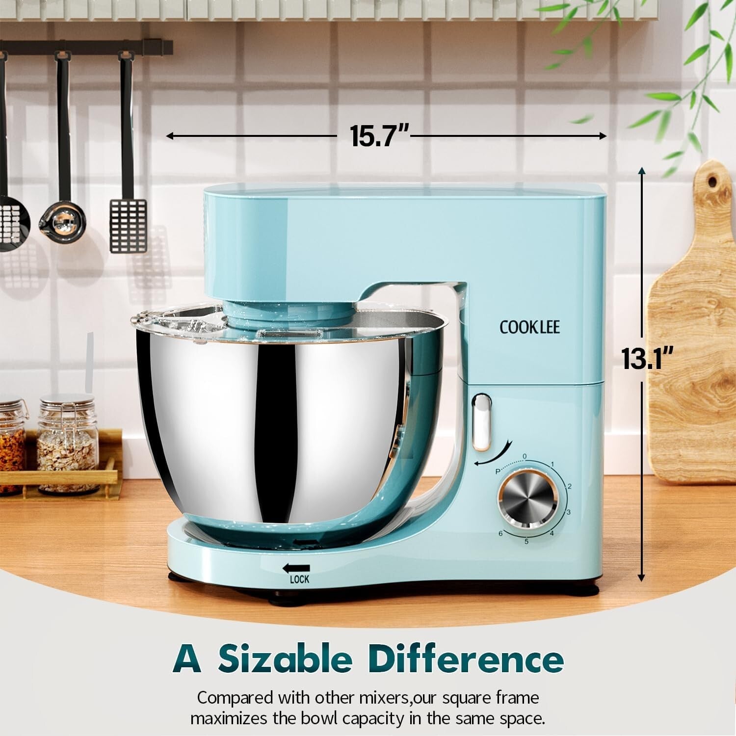 660W Electric Stand Mixer – 9.5 Qt Capacity, Blue Kitchen Mixer with Attachments