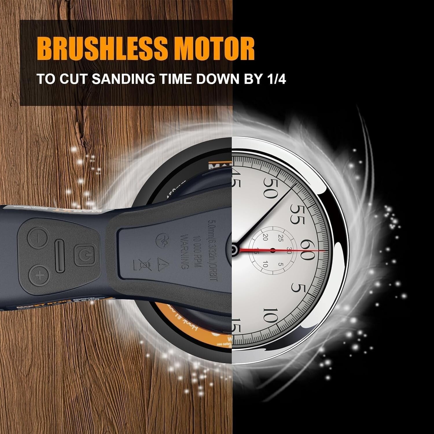 350W Electric Brushless Orbital Sander with Variable Speed & 10 Sanding Papers