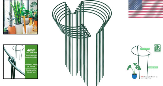 Dark Green 12 Pack Plant Stakes - Perfect Support for Roses, Peonies & Vines