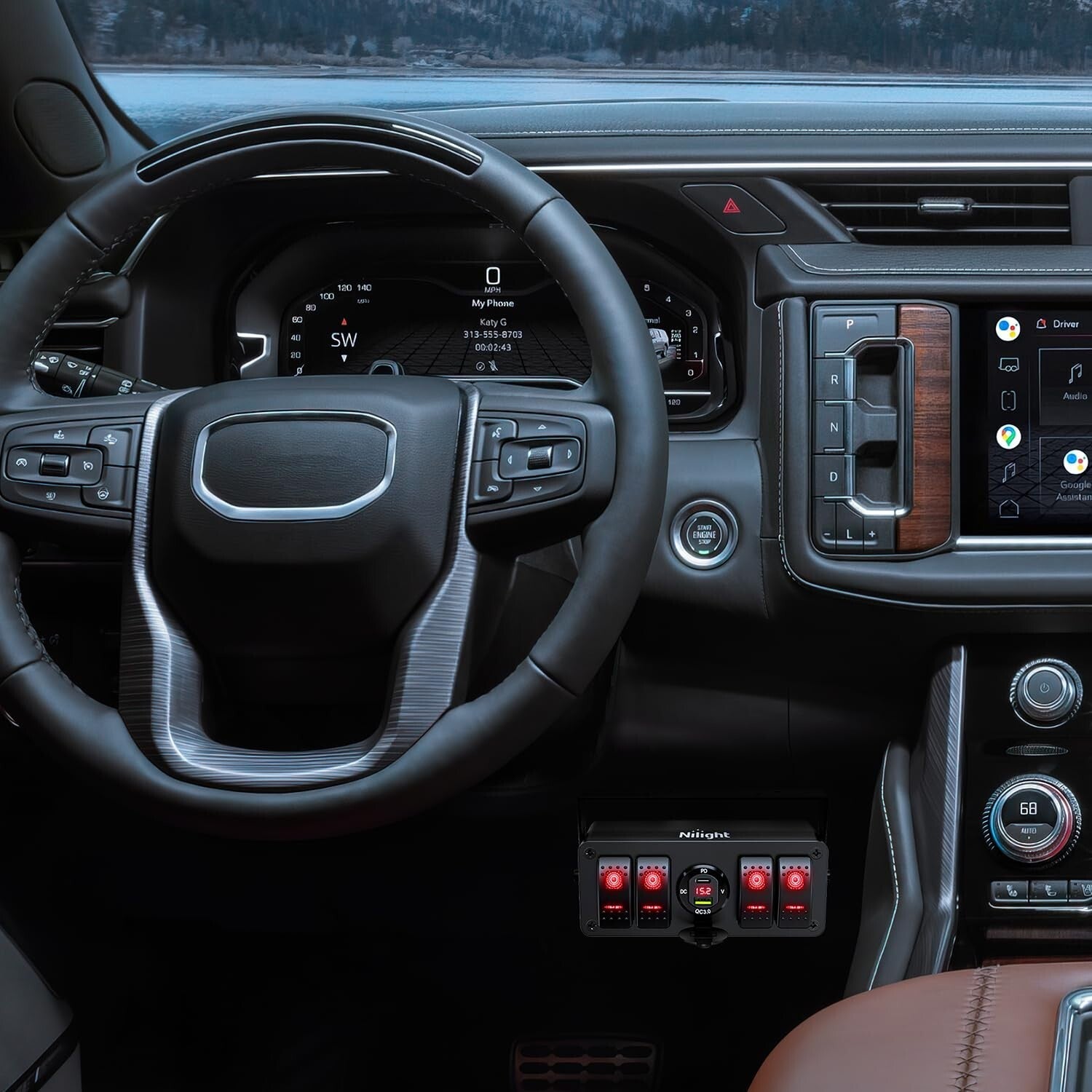 Rocker Switch Box with 4 Gang Control, USB Charger & Adjustable Mount Bracket