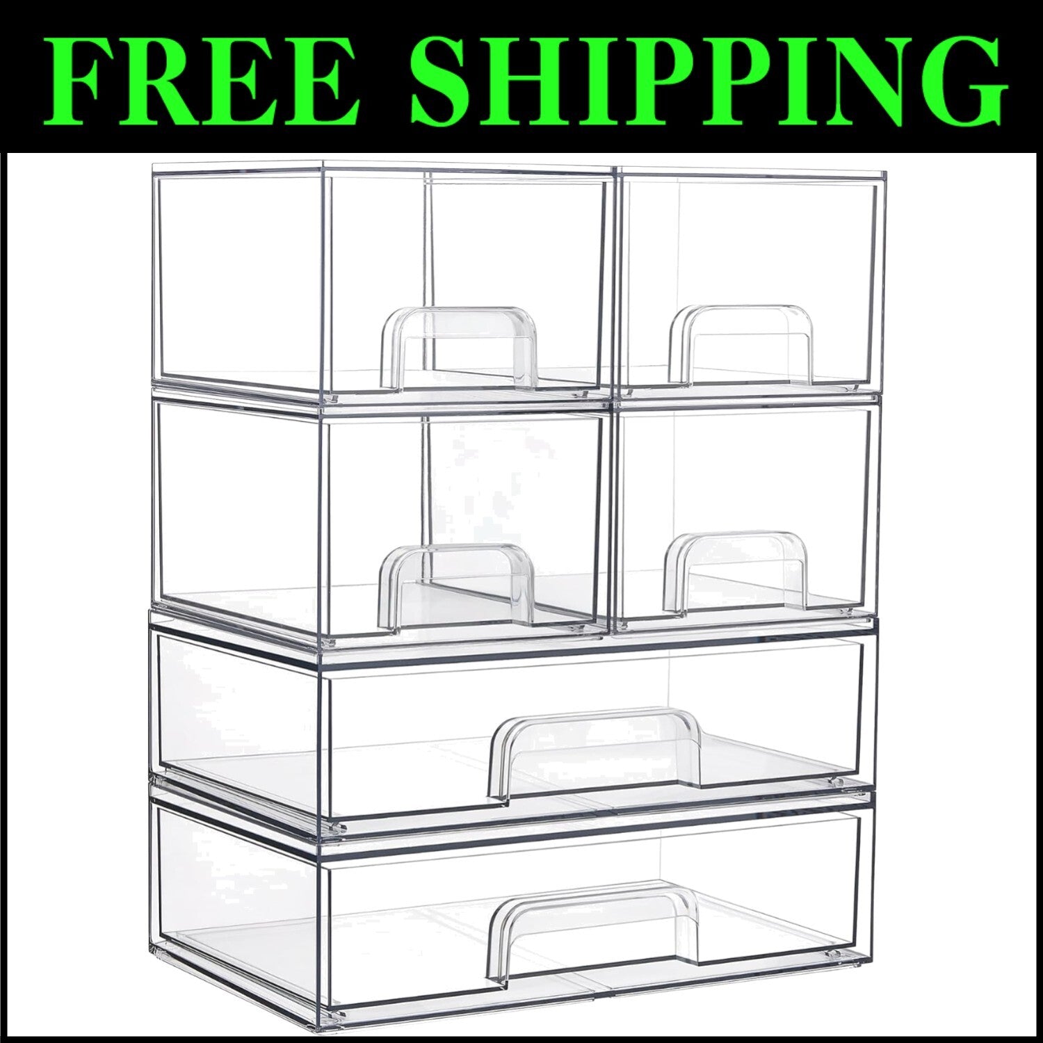 Clear Stackable Organizing Drawers - Set of 6 for Kitchen, Bathroom, and Beyond