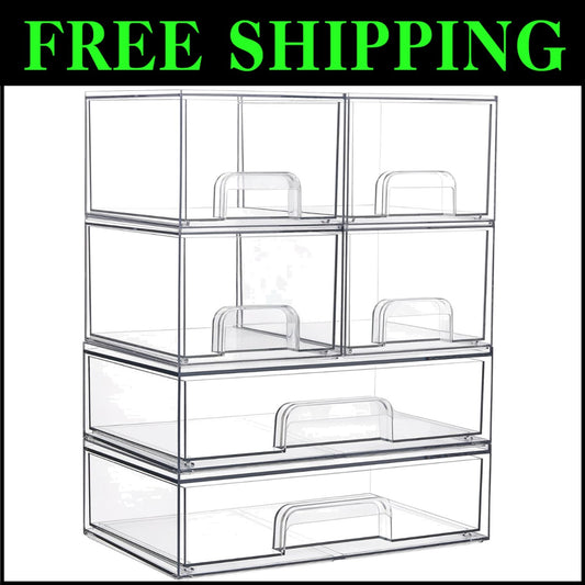 Clear Stackable Organizing Drawers - Set of 6 for Kitchen, Bathroom, and Beyond
