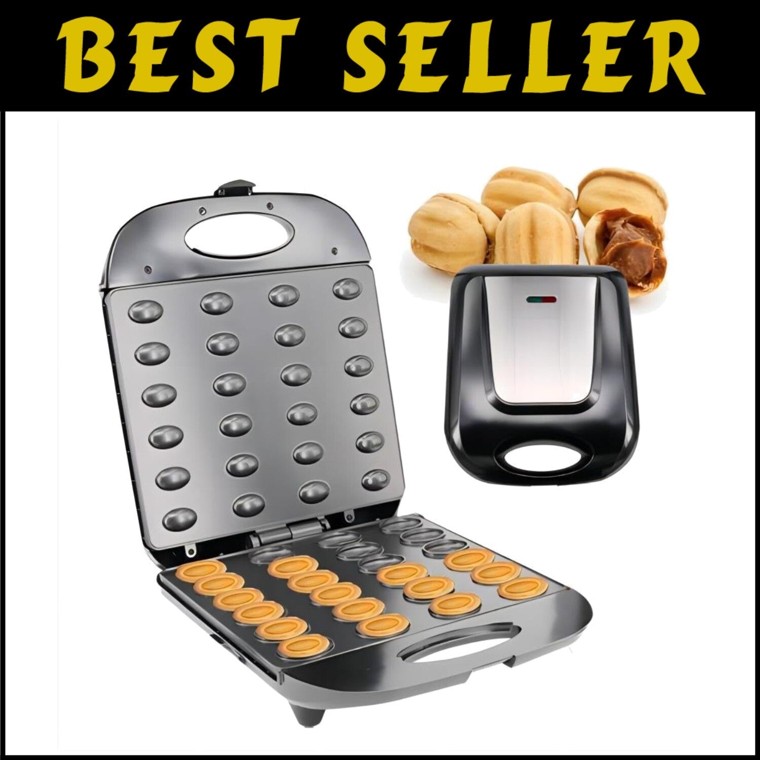 24-Hole Walnut Cookie Maker & Electric Waffle Machine - Compact Baking Solution