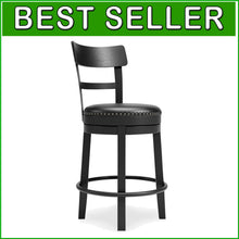 Load image into Gallery viewer, Antiqued Black Faux Leather Bar Stool with Swivel - Perfect for Rustic Decor