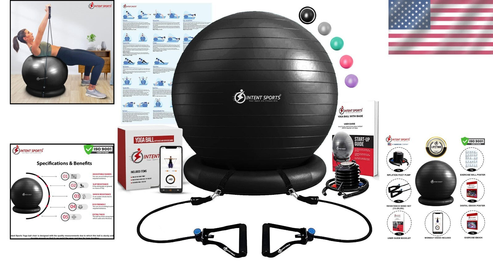 Versatile Fitness Ball Chair – 65 cm Stability Ball for Home Gym & Office Use