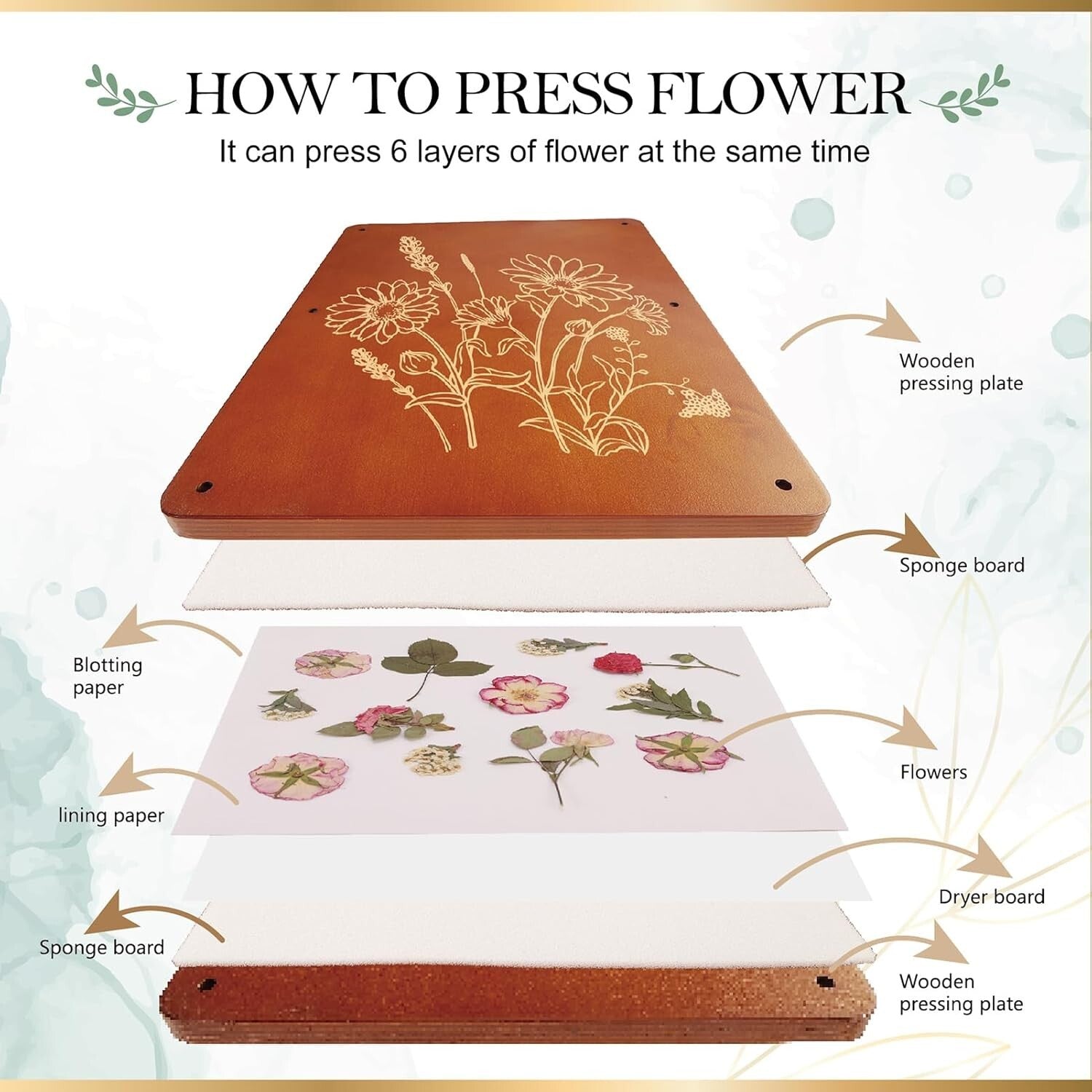 Elegant Wooden Flower Press Kit with Accessories - Unique Crafts for All Ages
