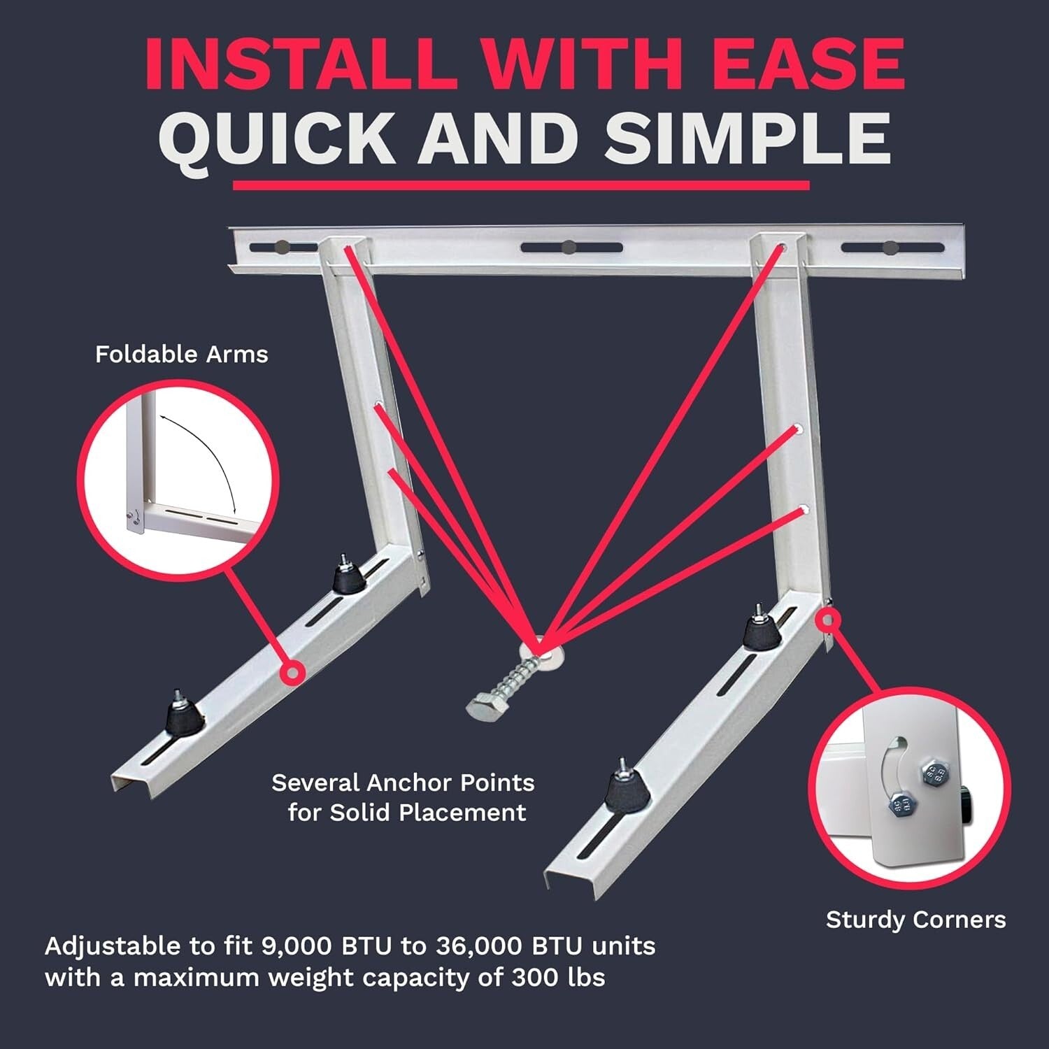 Universal Mini Split Wall Mount Bracket - 9000-36000 BTU Support, Complete Kit