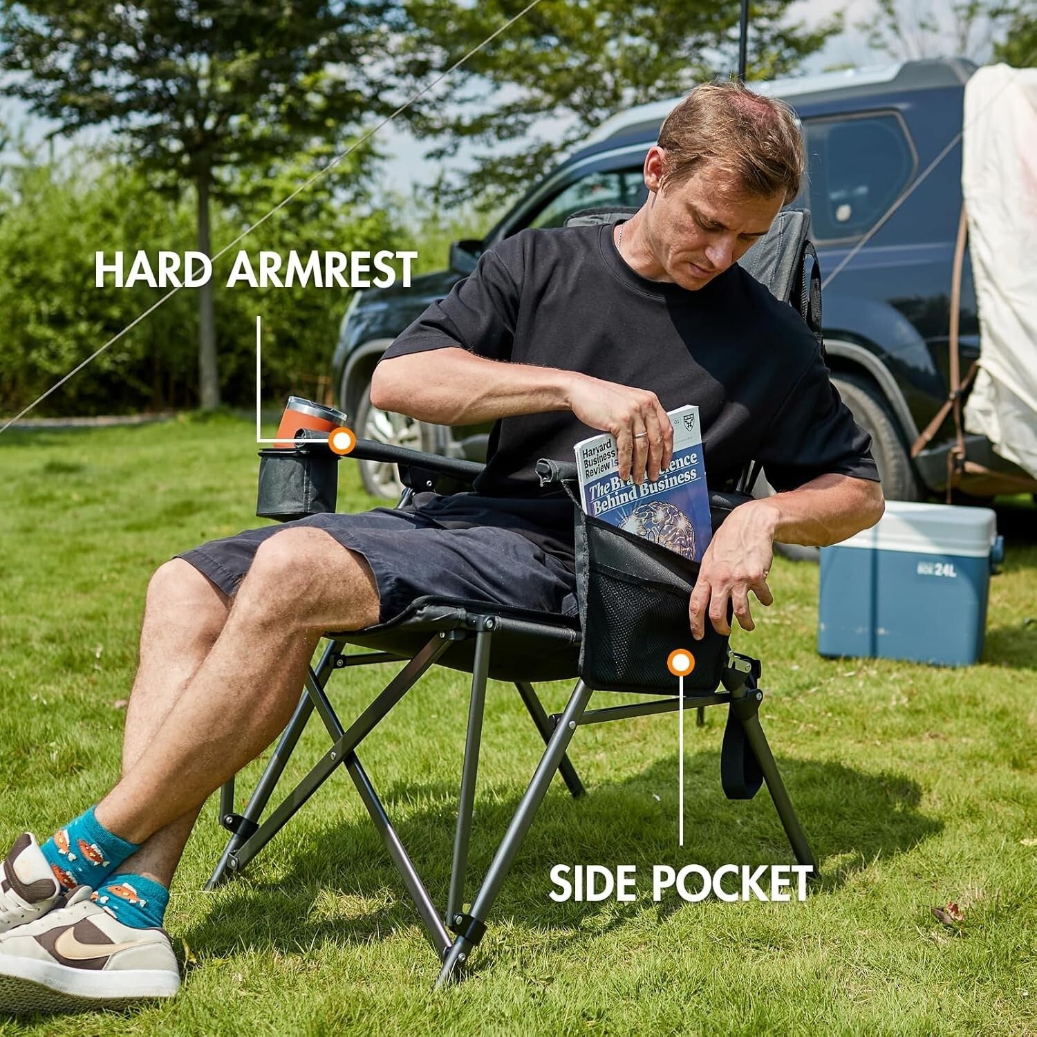 Oversized Heavy-Duty Folding Camping Chair - Supports 400lbs, High Back Comfort