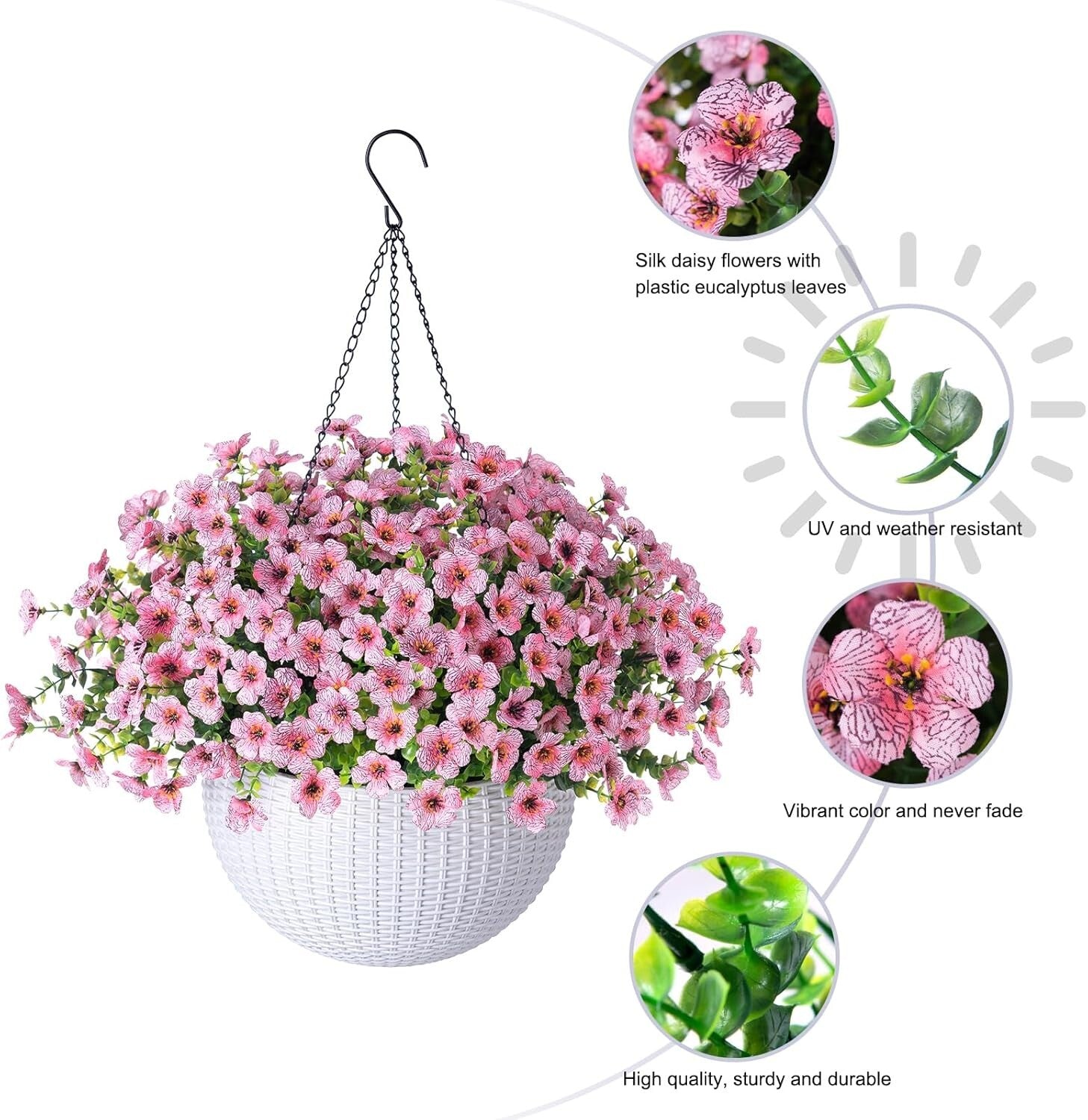 Elegant Silk Daisy Hanging Basket - Perfect for Year-Round Home and Patio Charm