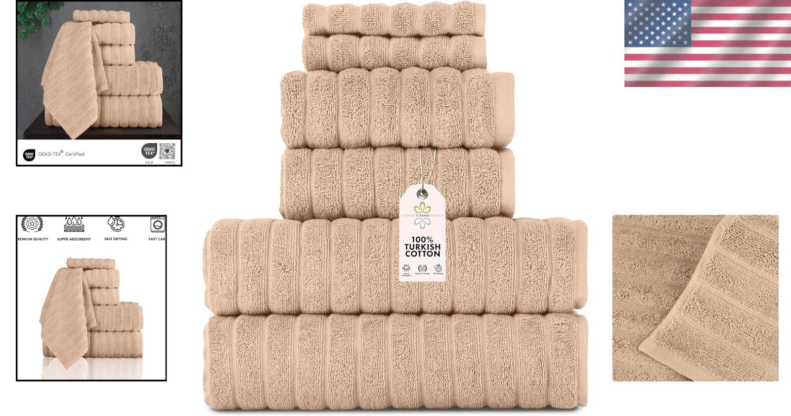 Plush Turkish Cotton Towel Set - 6 Pieces with Quick Drying & Luxurious Comfort